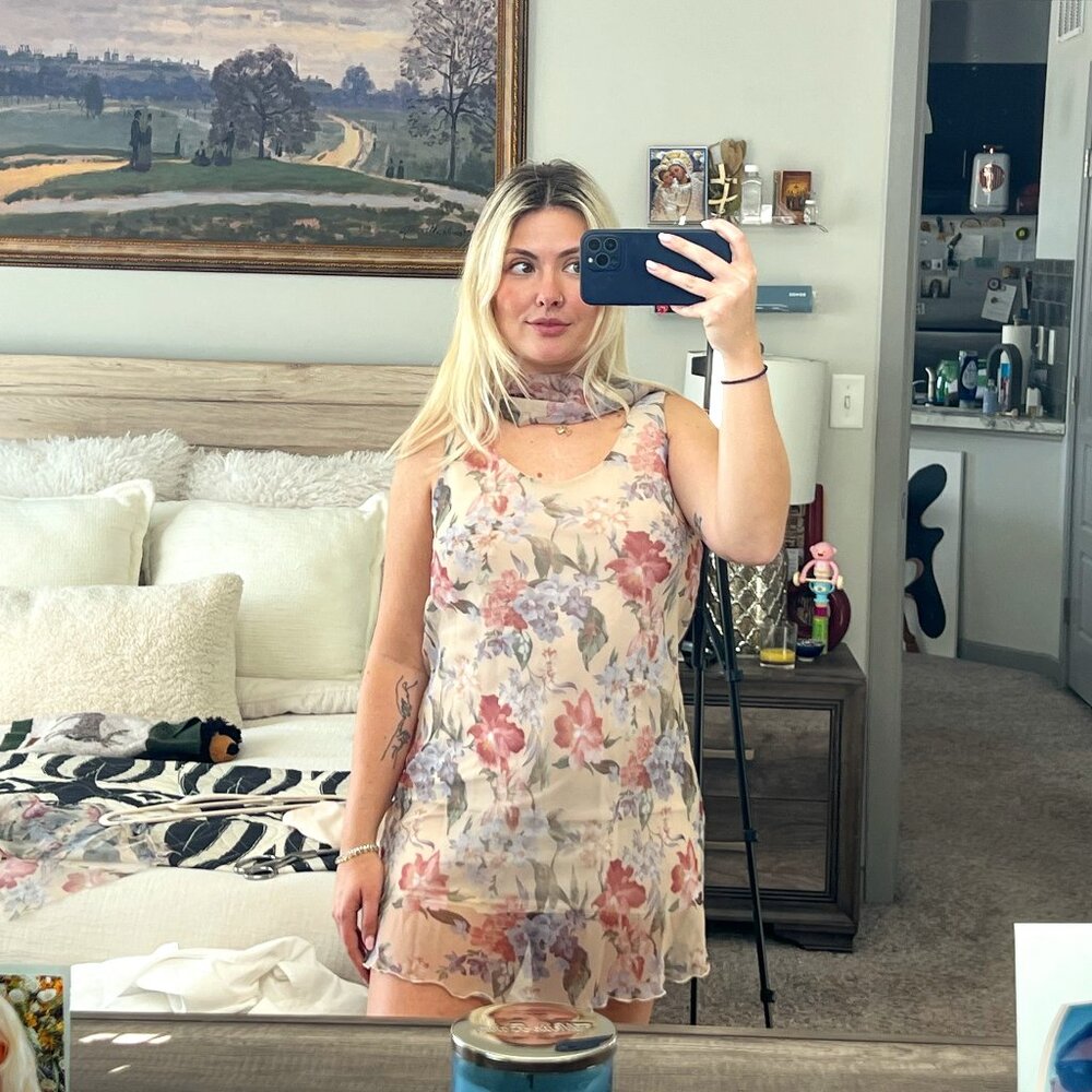 Custom Floral Chiffon Mini w/ Scarf